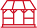 Icône rouge de structure bois évoquant les extensions, vérandas et charpentes réalisées par AJY Maçonnerie.
